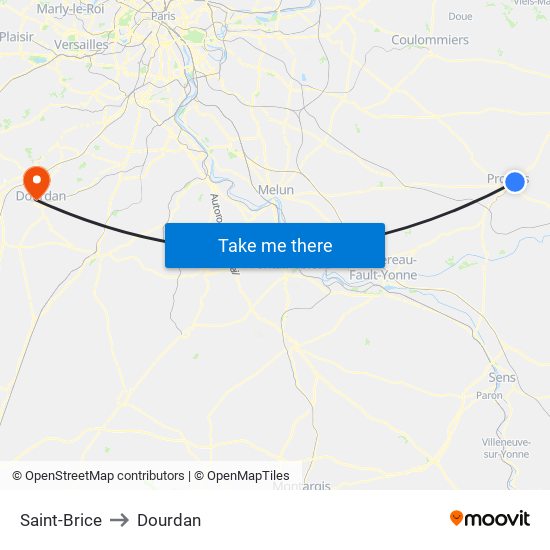Saint-Brice to Dourdan map