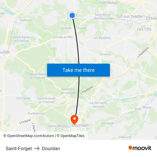 Saint-Forget to Dourdan map