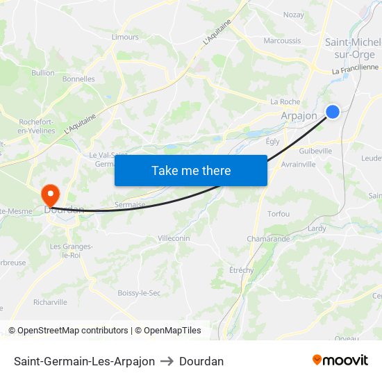 Saint-Germain-Les-Arpajon to Dourdan map