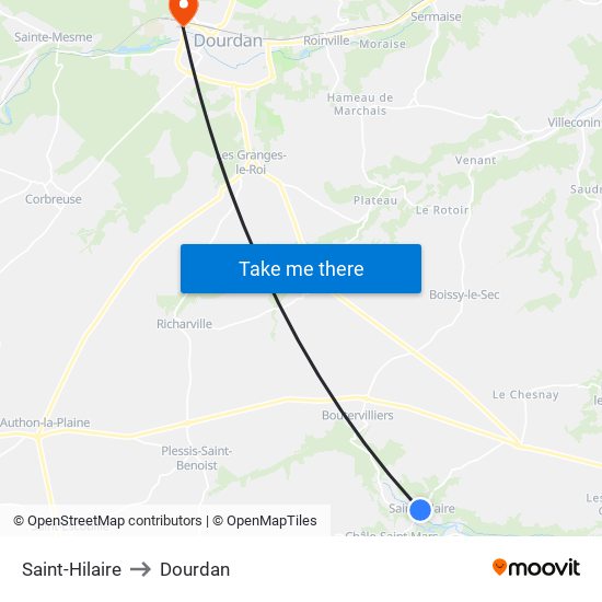 Saint-Hilaire to Dourdan map