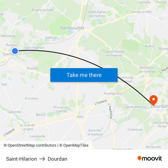 Saint-Hilarion to Dourdan map