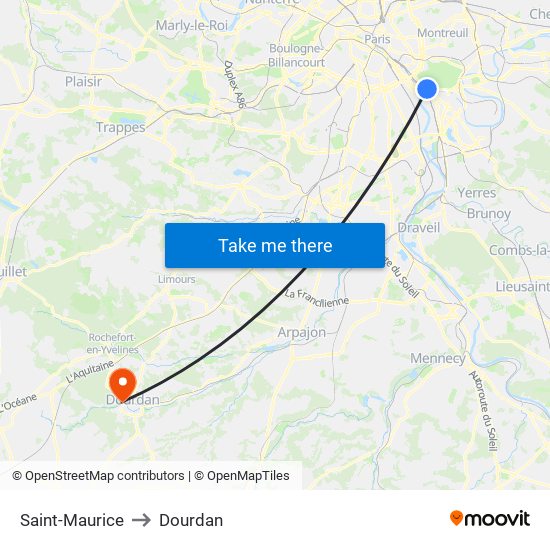 Saint-Maurice to Dourdan map