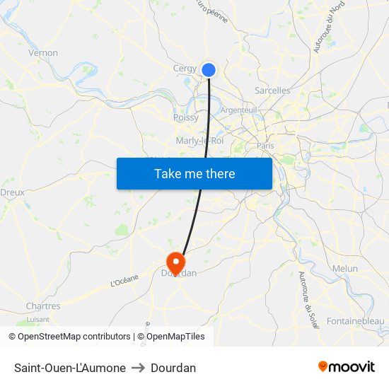 Saint-Ouen-L'Aumone to Dourdan map