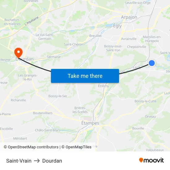 Saint-Vrain to Dourdan map