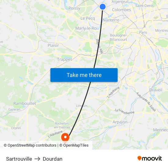 Sartrouville to Dourdan map