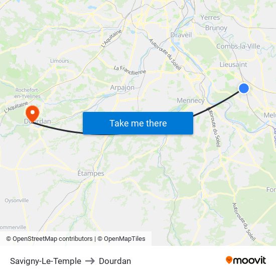 Savigny-Le-Temple to Dourdan map