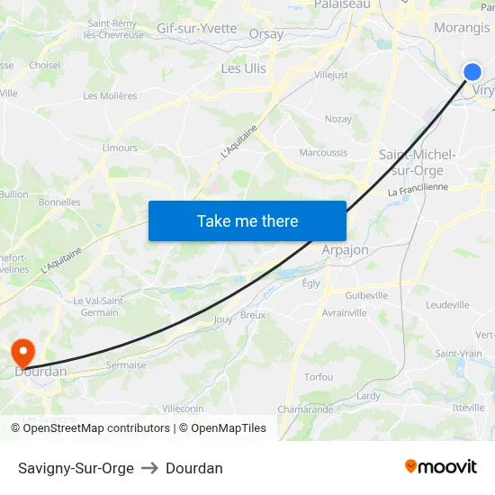 Savigny-Sur-Orge to Dourdan map