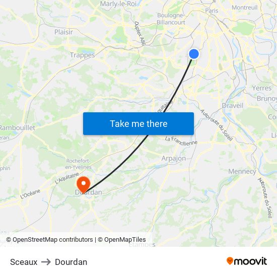 Sceaux to Dourdan map