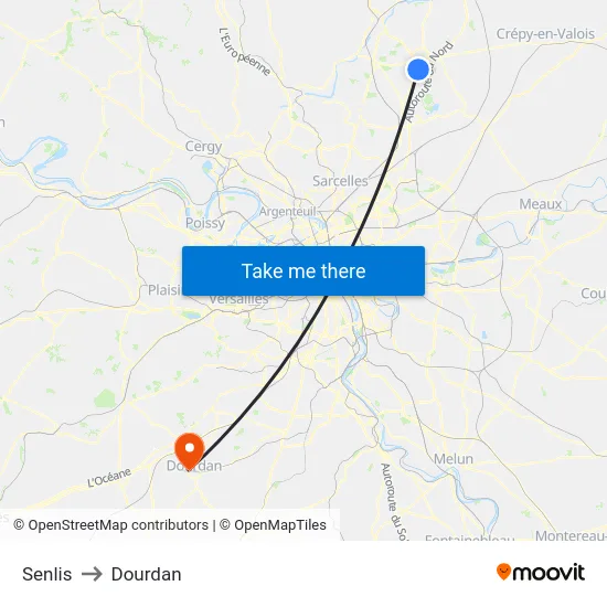 Senlis to Dourdan map