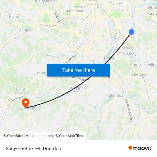 Sucy-En-Brie to Dourdan map
