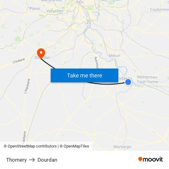 Thomery to Dourdan map