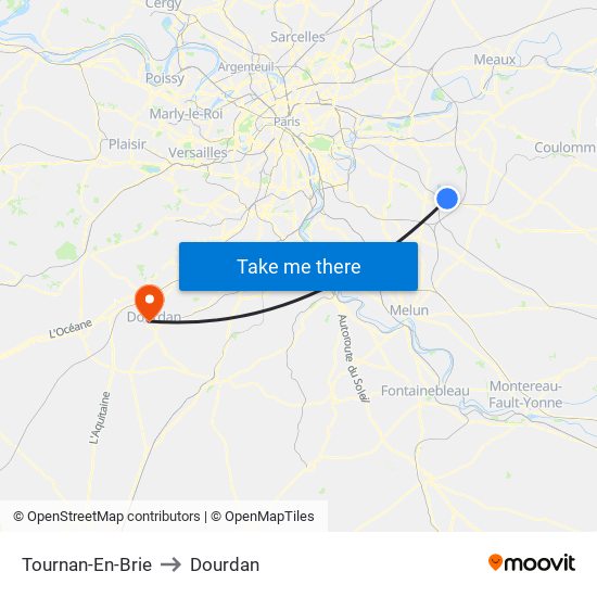 Tournan-En-Brie to Dourdan map