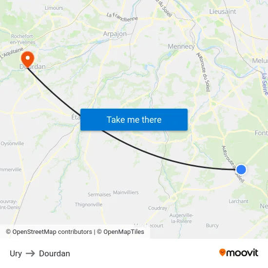 Ury to Dourdan map