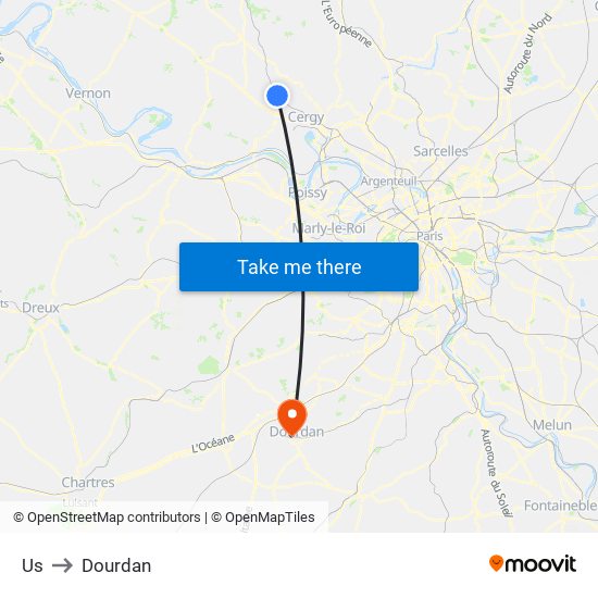 Us to Dourdan map
