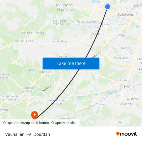 Vauhallan to Dourdan map