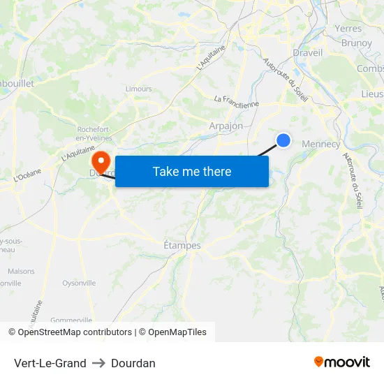 Vert-Le-Grand to Dourdan map