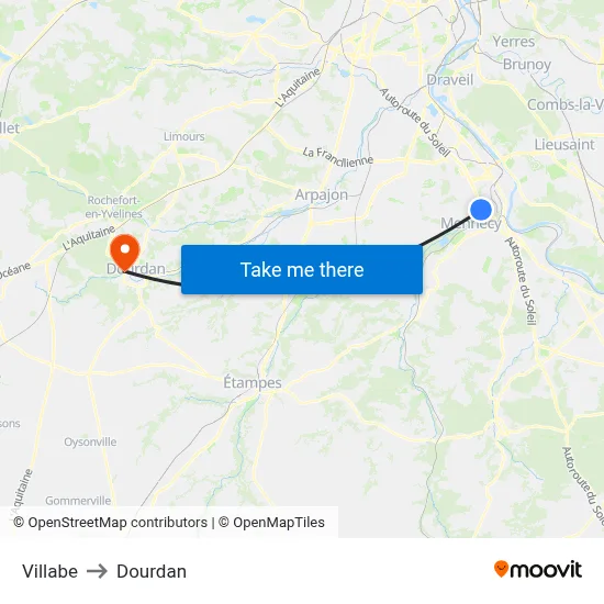 Villabe to Dourdan map