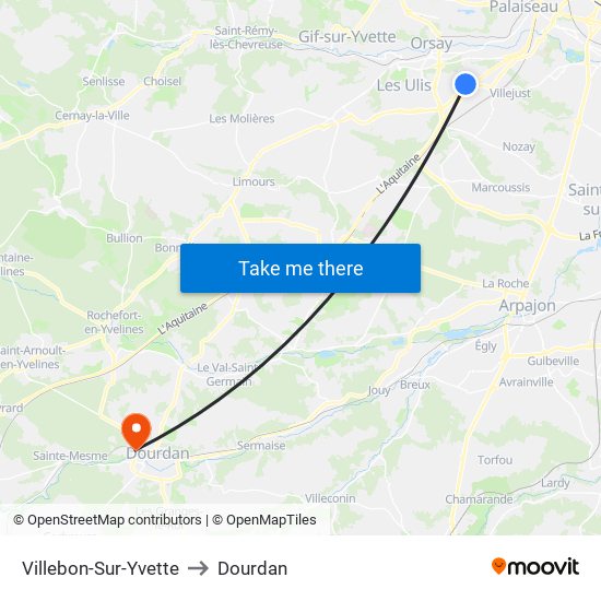 Villebon-Sur-Yvette to Dourdan map