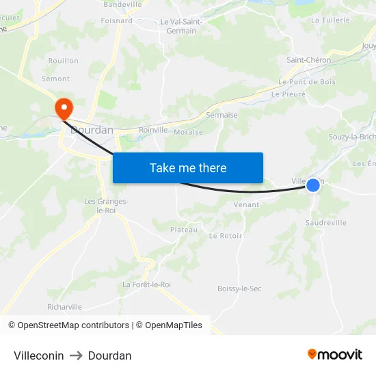 Villeconin to Dourdan map