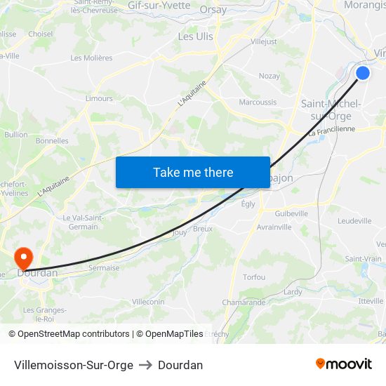 Villemoisson-Sur-Orge to Dourdan map