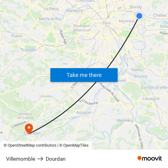 Villemomble to Dourdan map