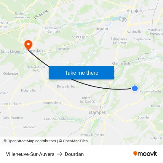 Villeneuve-Sur-Auvers to Dourdan map