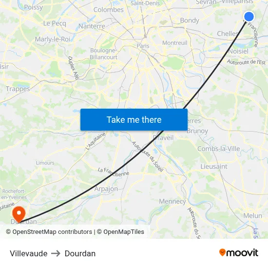 Villevaude to Dourdan map