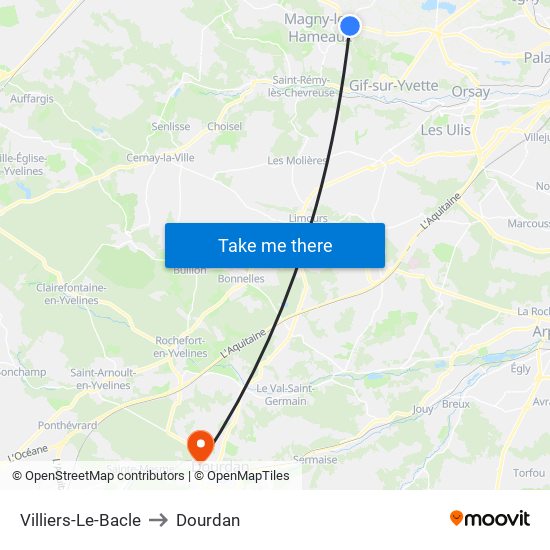 Villiers-Le-Bacle to Dourdan map