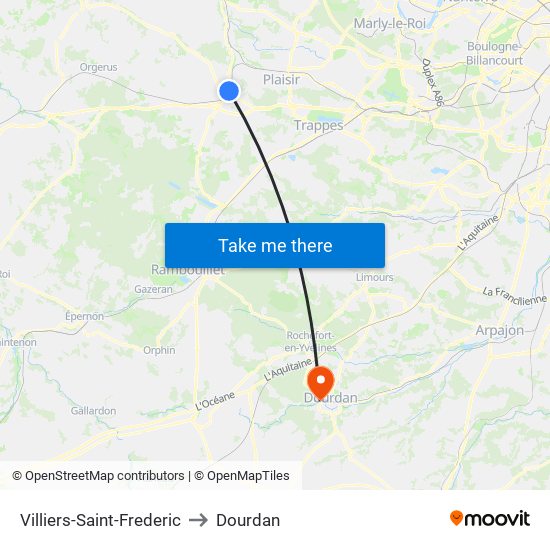 Villiers-Saint-Frederic to Dourdan map