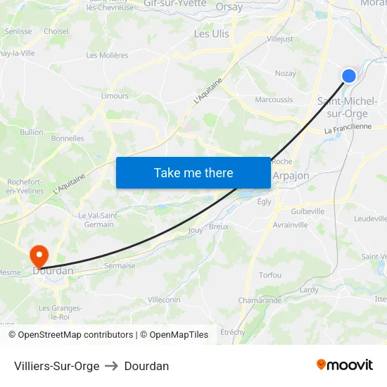 Villiers-Sur-Orge to Dourdan map