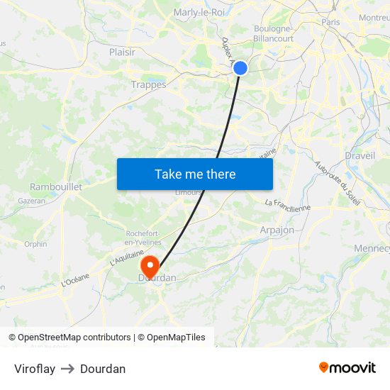 Viroflay to Dourdan map