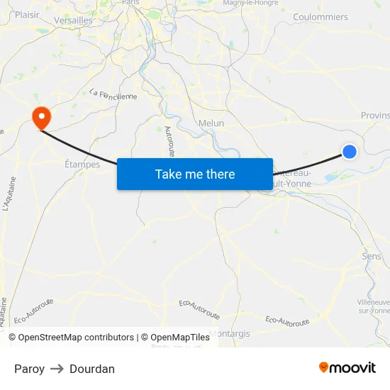 Paroy to Dourdan map