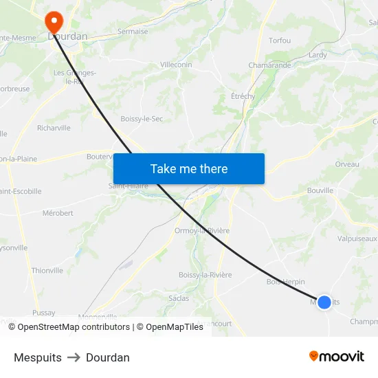 Mespuits to Dourdan map