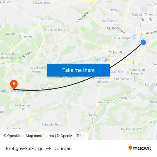 Brétigny-Sur-Orge to Dourdan map