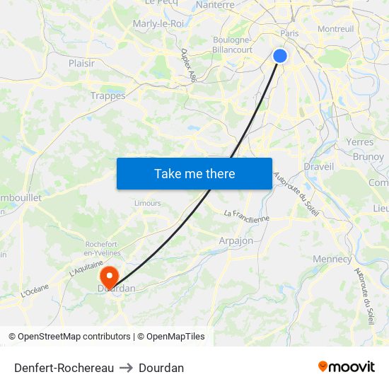 Denfert-Rochereau to Dourdan map