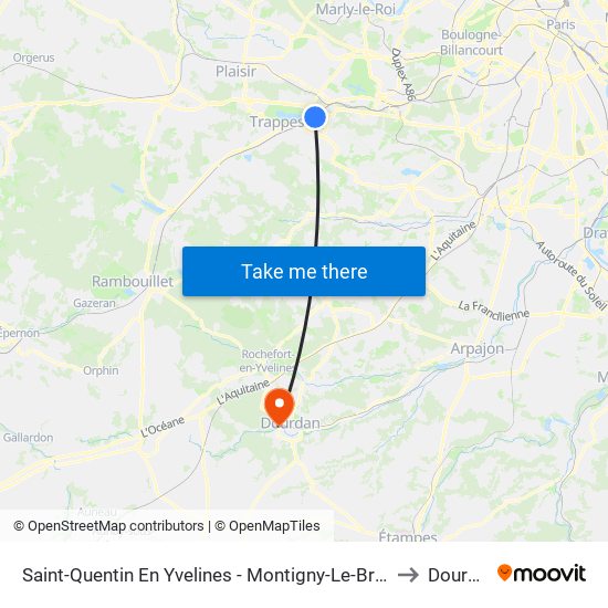 Saint-Quentin En Yvelines - Montigny-Le-Bretonneux to Dourdan map