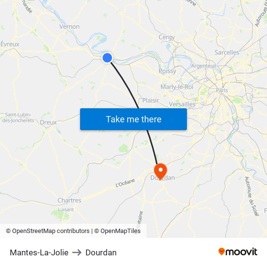 Mantes-La-Jolie to Dourdan map