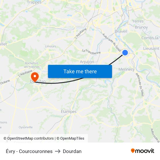 Évry - Courcouronnes to Dourdan map