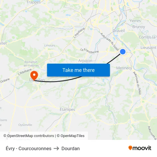 Évry - Courcouronnes to Dourdan map