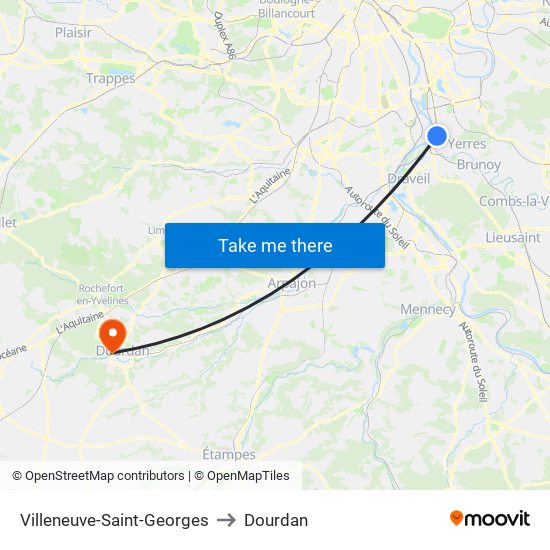 Villeneuve-Saint-Georges to Dourdan map