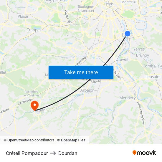 Créteil Pompadour to Dourdan map