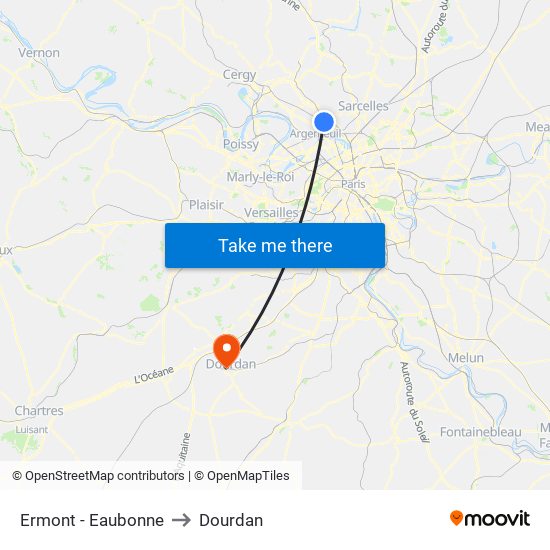 Ermont - Eaubonne to Dourdan map