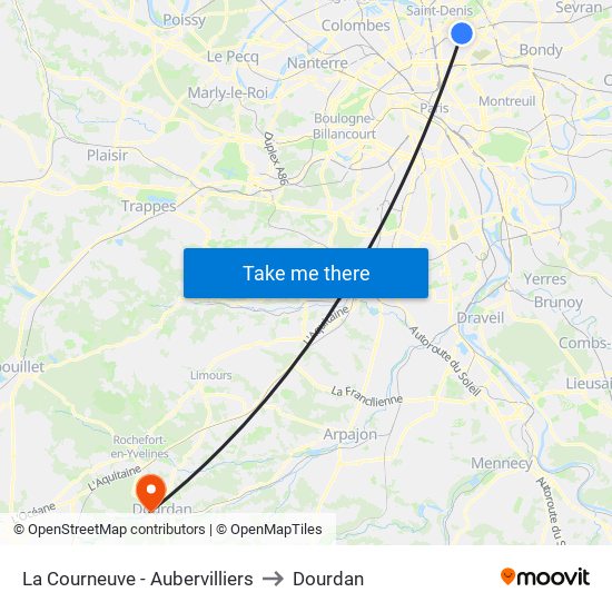 La Courneuve - Aubervilliers to Dourdan map