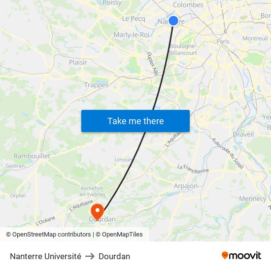 Nanterre Université to Dourdan map