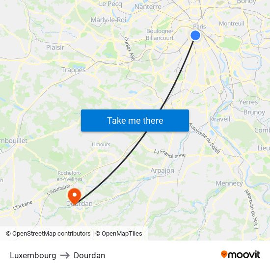 Luxembourg to Dourdan map