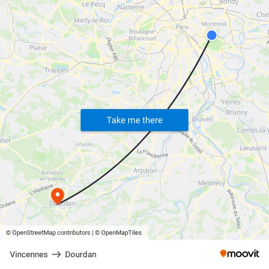 Vincennes to Dourdan map