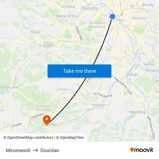 Miromesnil to Dourdan map