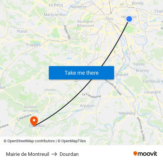 Mairie de Montreuil to Dourdan map
