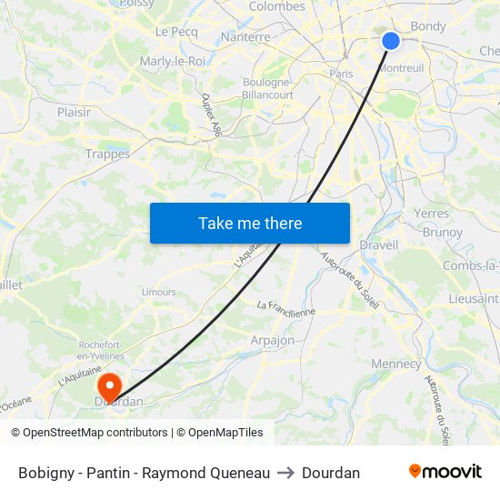 Bobigny - Pantin - Raymond Queneau to Dourdan map