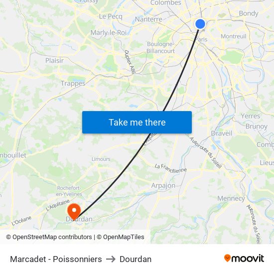 Marcadet - Poissonniers to Dourdan map